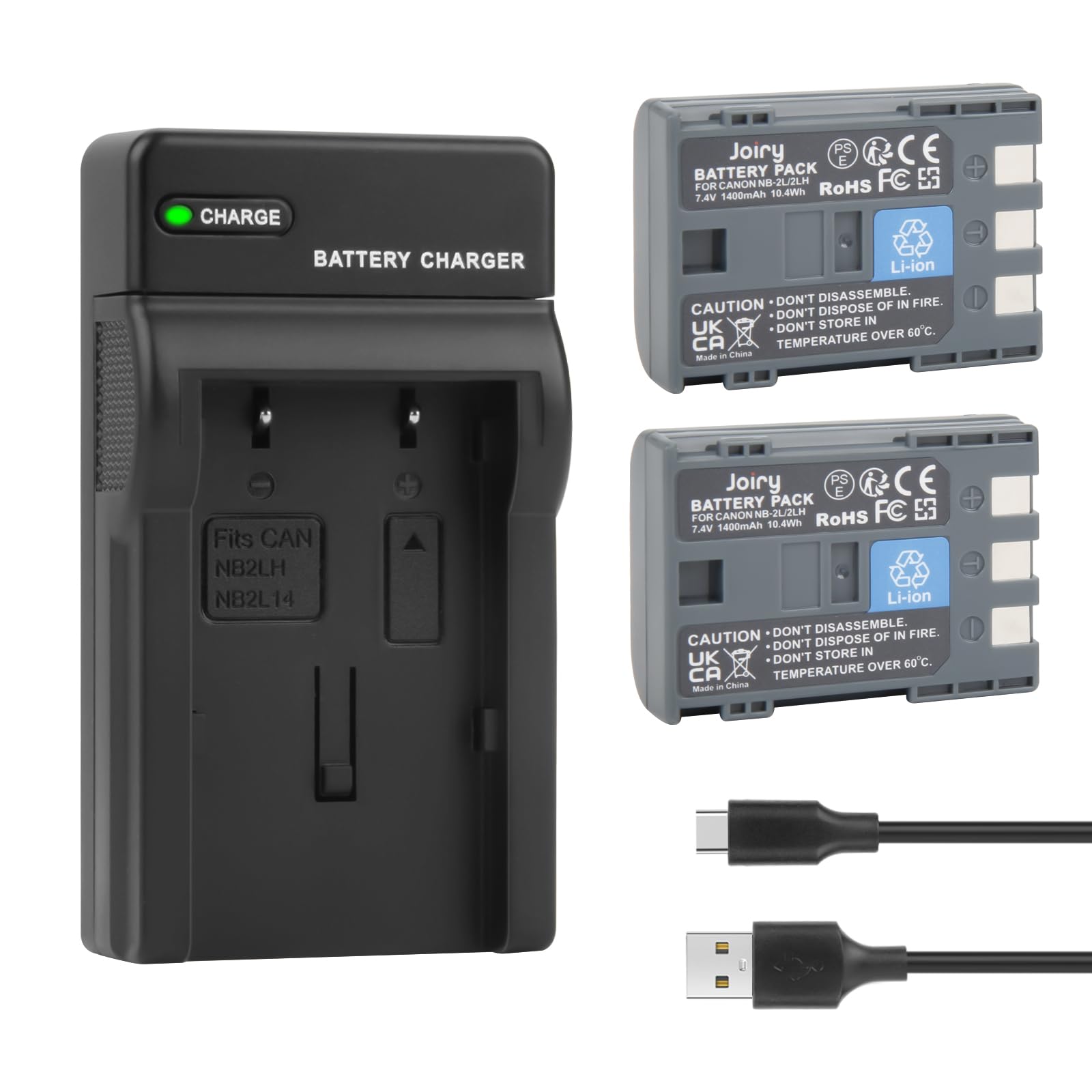 Joiry Ersatz-Akku Set (2x NB-2L) Für Canon Kameras – Inkl. LCD-Ladegerät, 7.4V 1400mAh