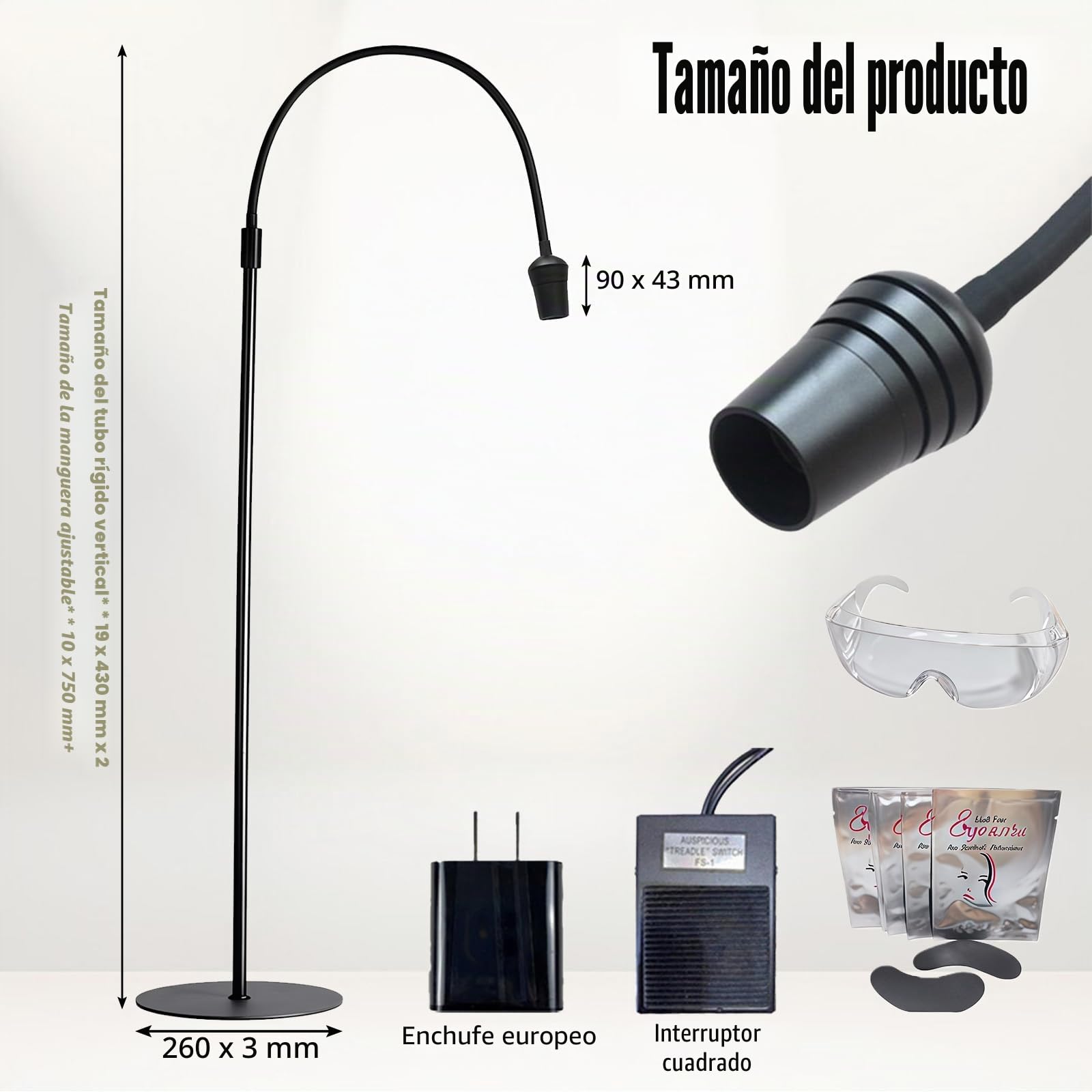 Lámpara UV para Pestañas, Luz LED UV 10W para de Curado | Luz LED UV, de Cuello de Cisne, Curado Rápido en 1-3 Segundos para Extensiones de Pestañas con Función Temporizador