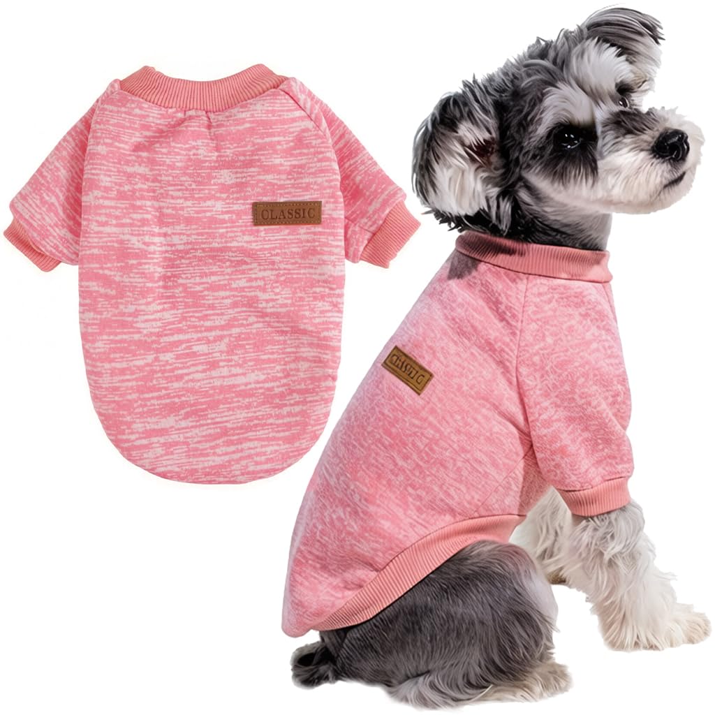 Dog Sweater for Medium Small Dogs, Soft Warm Puppy Clothes Cat Pet Apparel, Fleece Sweatshirt Outfit for Winter Christmas(Pink, Large)