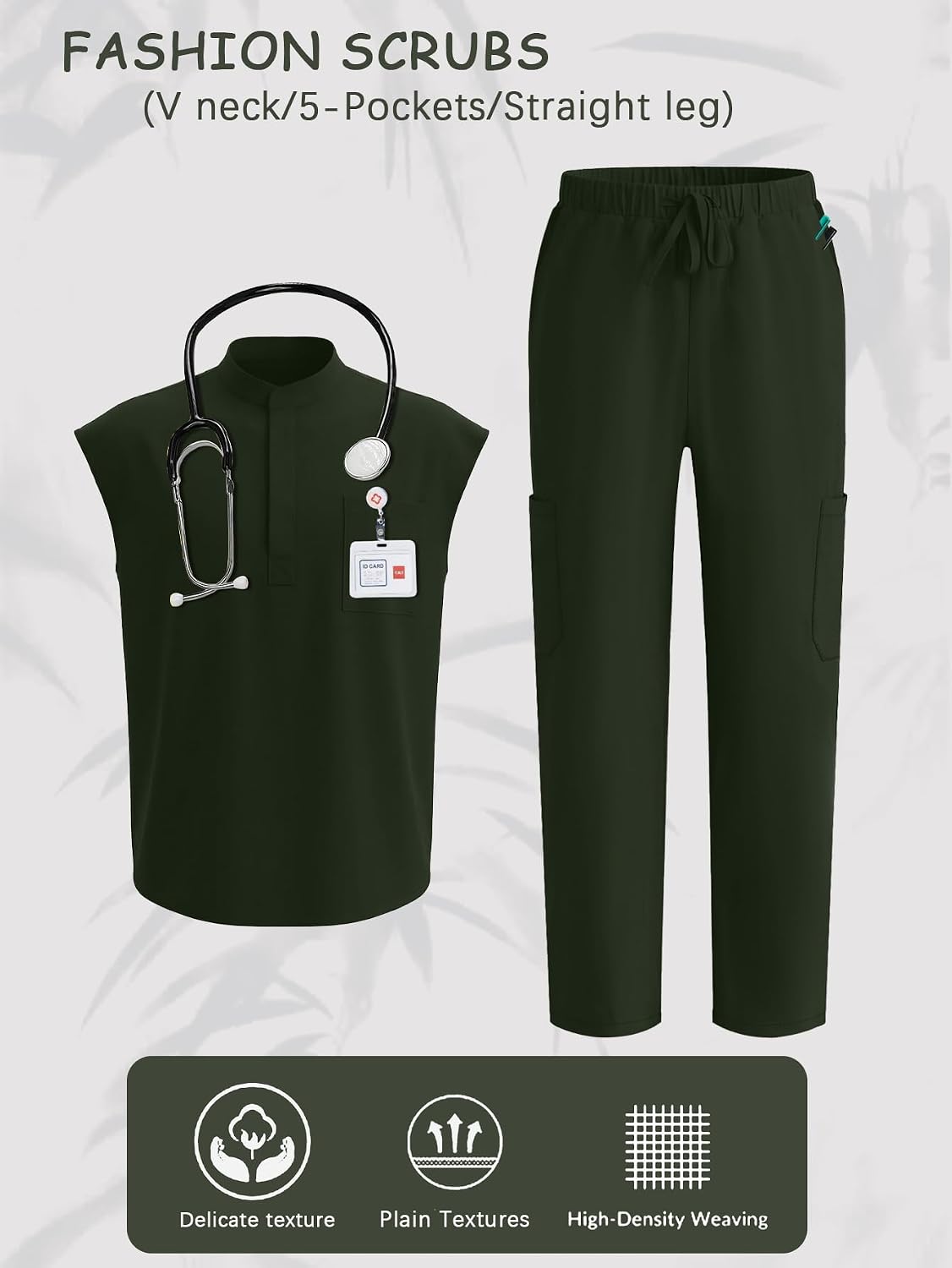 Scrubs for Men Set - V-Neck Scrub Top and Cargo Pants - 5 Pockets Men Scrubs Set (military green, L)