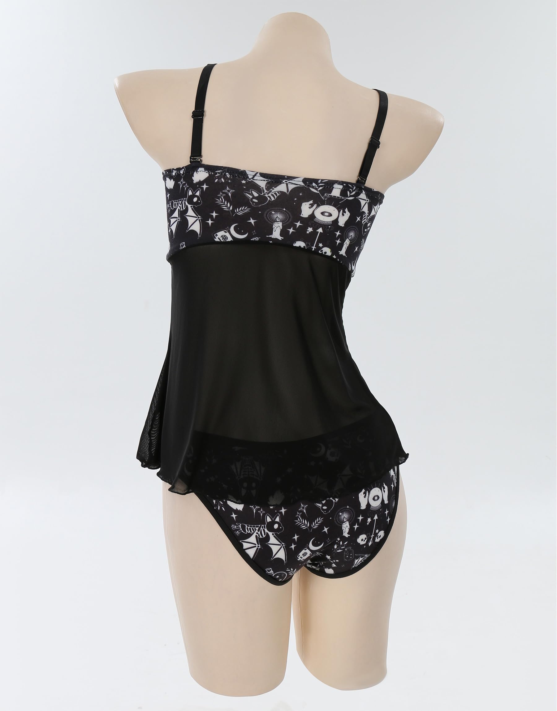 MEOWCOS Women's Nightwear Babydoll Sleepwear Lace V Neck Strap Chemise Halter Lingerie