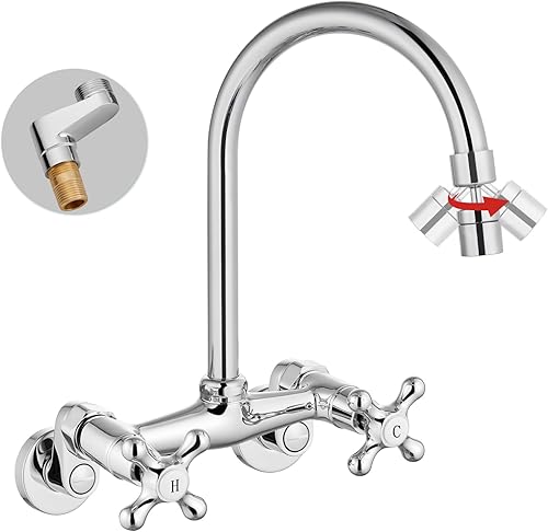 gotonovo Grifo de fregadero de cocina cromado pulido, montaje en pared, 6 pulgadas, distancia de orificio ajustable, grifos de pared de cocina, caño