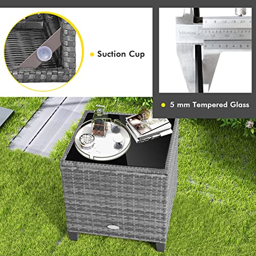 Image of Tangkula 3 Pieces Patio Furniture Set, Outdoor PE Rattan Conversation Chair Set with Tempered Glass Side Table and Removable Cushions, PE Wicker Chairs and Table Set for Porch, Balcony and Garden