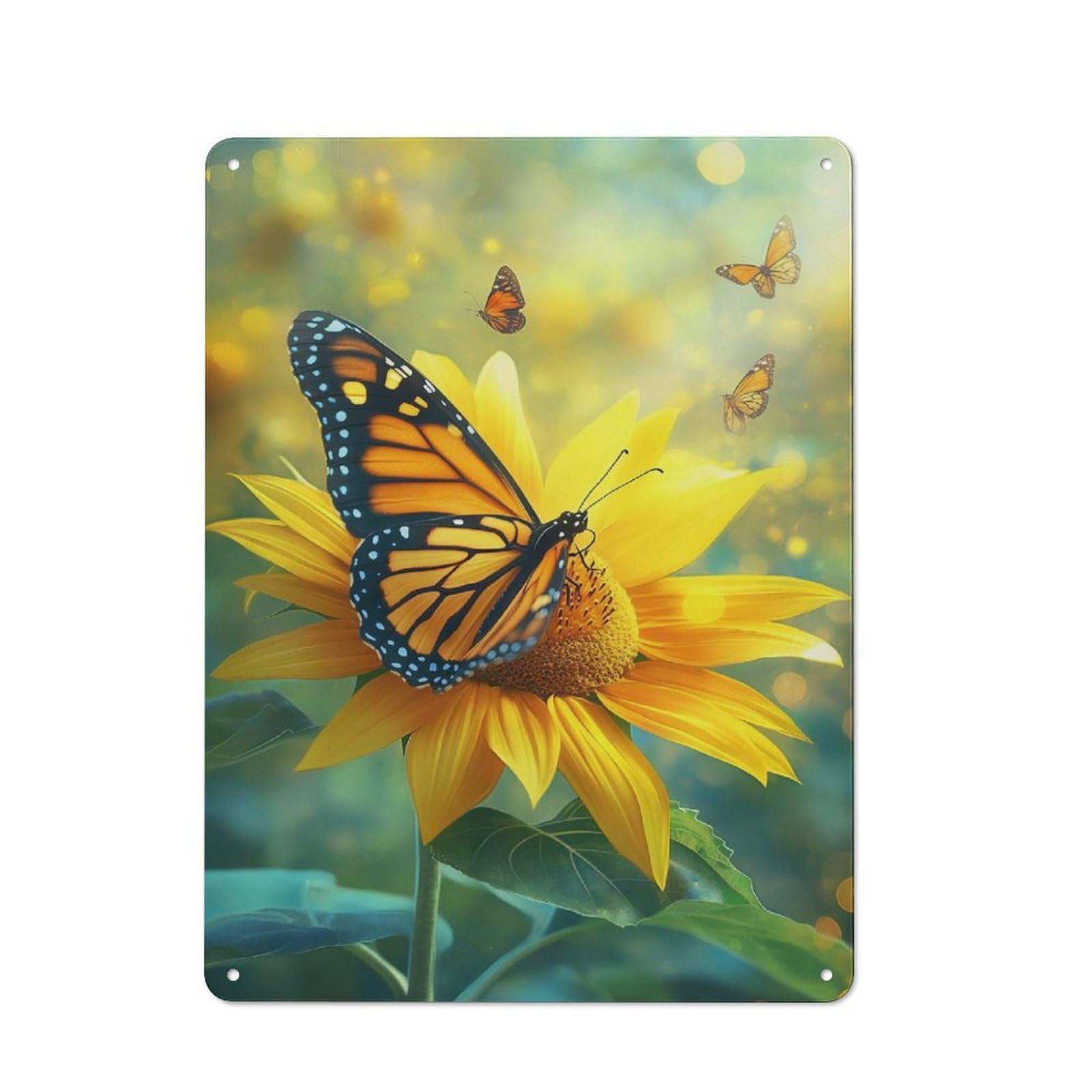 Junmoney Style-21 Rustic Metal Sign With Monarch Butterfly On Sunflower Design 40X30cm, Farmhouse Farmhouse Wall Decor For Dining Room, Cafe, Entryway Or Family Room