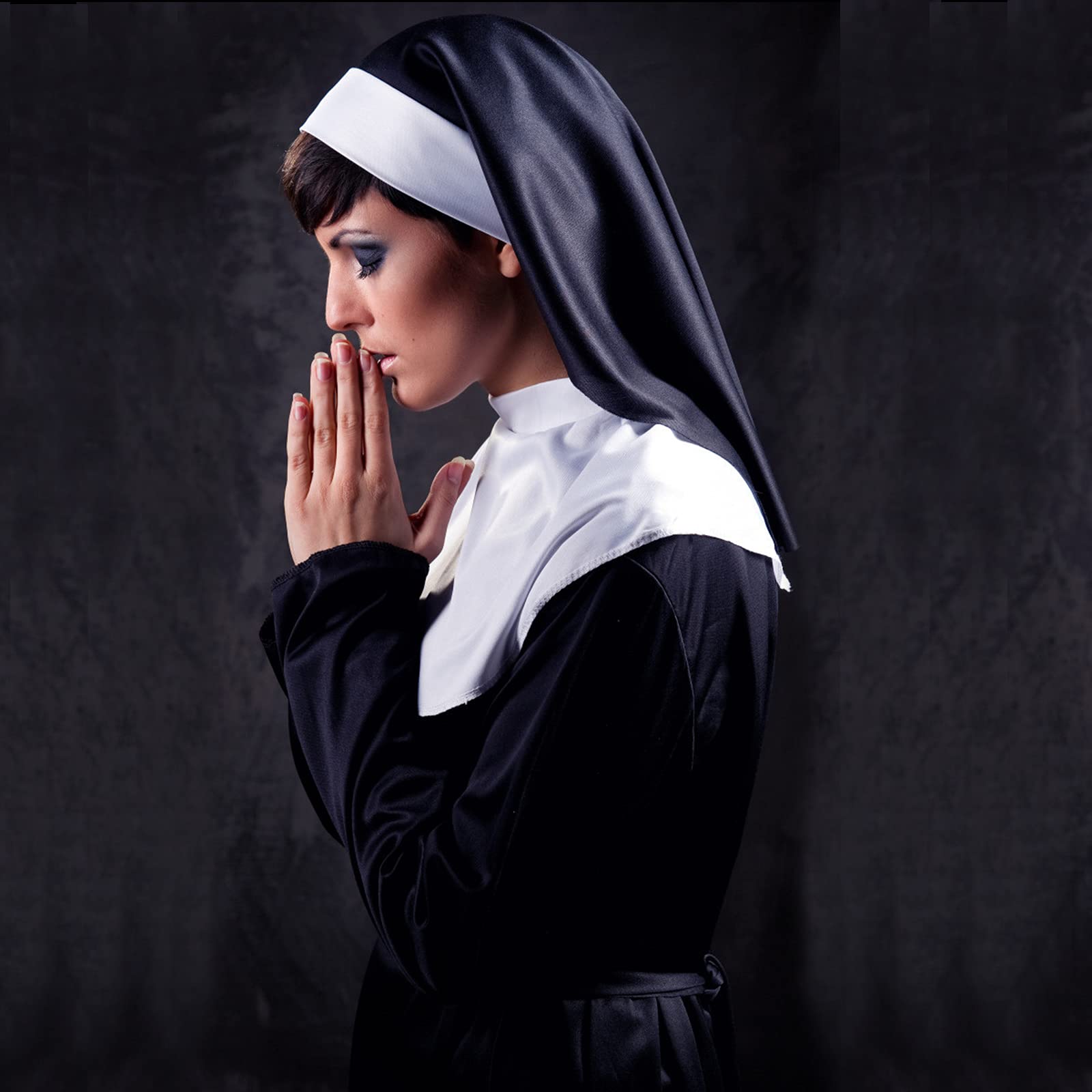 Yewong Nun Costume Accessory Set with Catholic Nun Costume Hat, Nun Collar, Cross Pendent Necklace, Cross Print Stockings