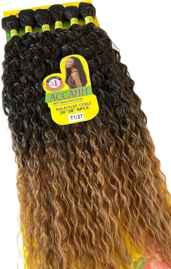 Accahh Malaysian Curly Hair Extensions, Human Hair Blend, Ombre T1