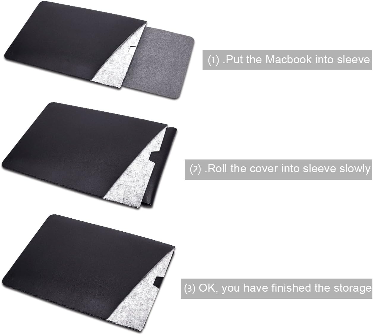 WALNEW Sleeve Case Bag for 13-inch MacBook Air with Apple M1 Chip/2018-2020, MacBook Pro M1 Chip/2016-2020, Soft PU Leather MacBook Cover with Built-in Mouse Pad and Dual Pockets, Black