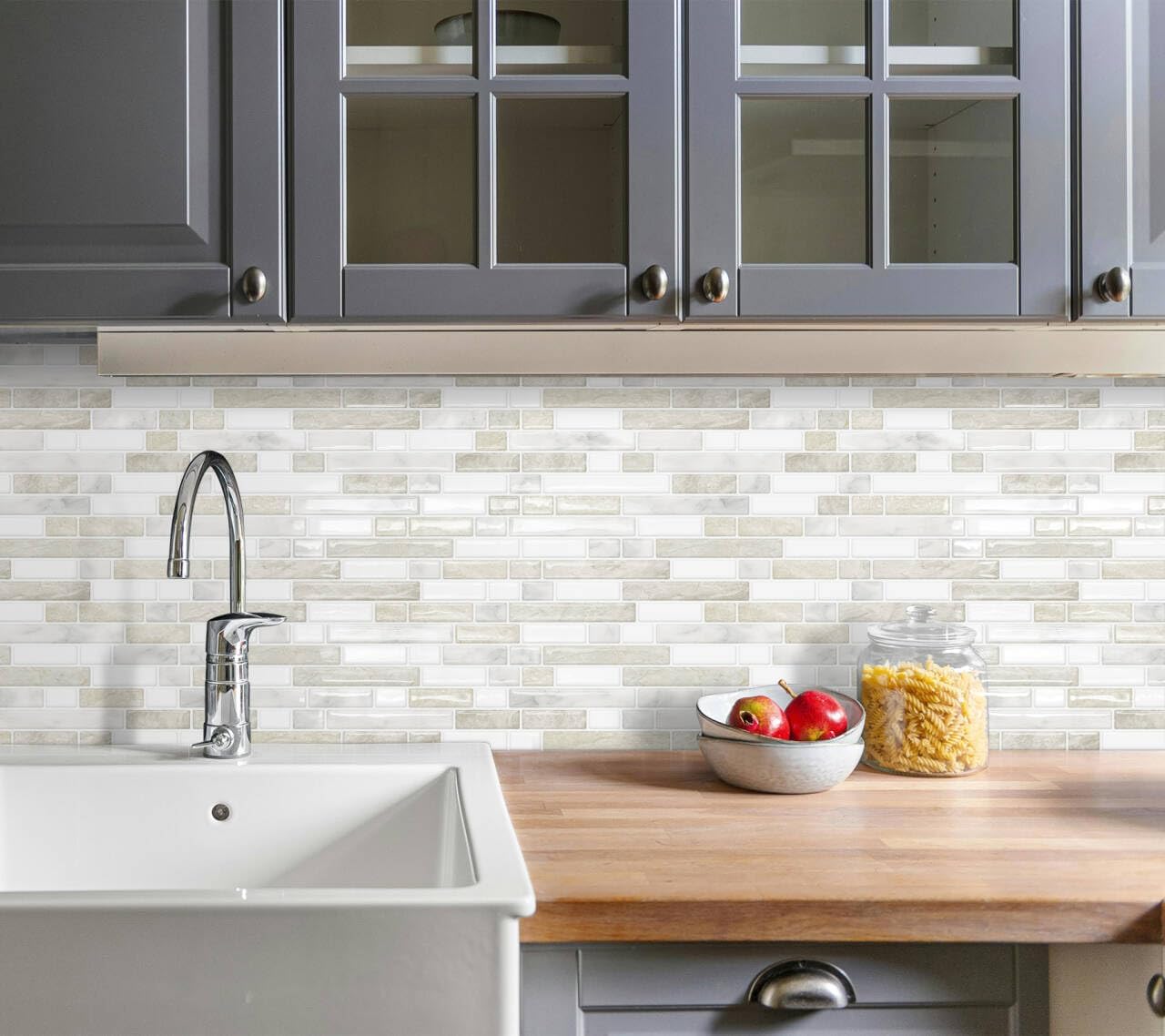 Thick Kitchen Backsplash 3D Peel and Stick Tile 12"x12" Self Adhesive Sticky Marble Tiles Bathroom Wall (10-Sheet，Beige White)