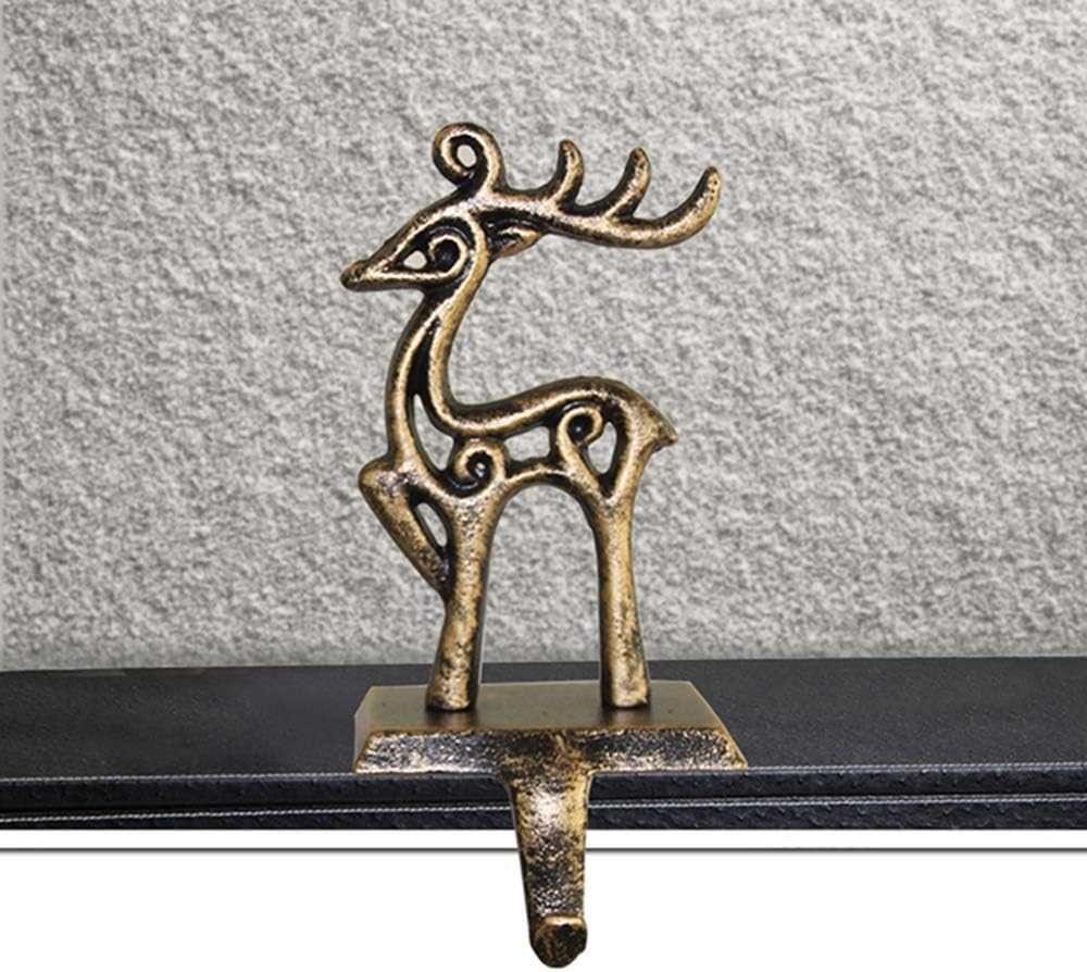 Christmas Vintage Stocking Holders Snowman Santa Snowflake Deer Iron Hanging Hooks Xmas Decorations (Deer)