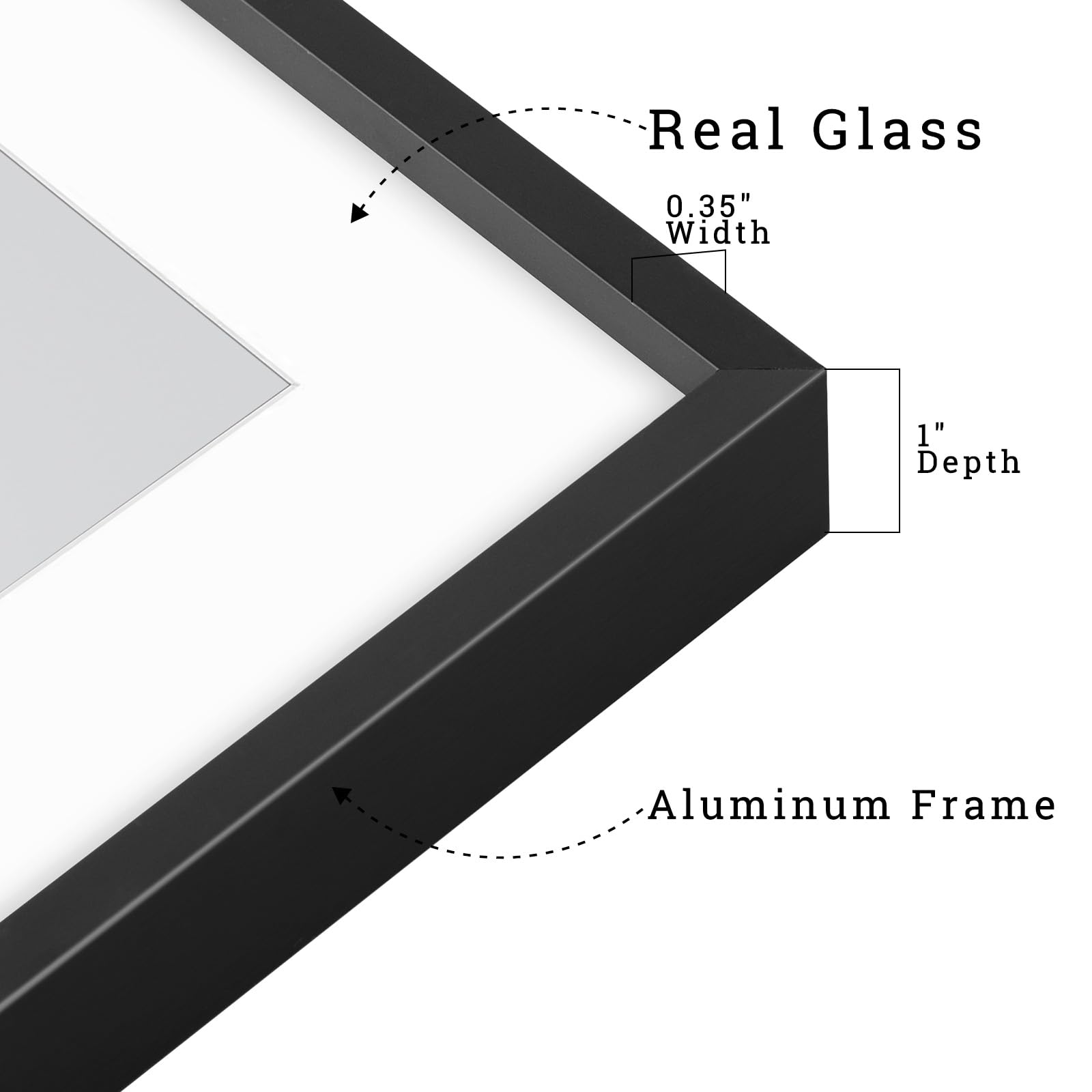 Frametory, set di 7 cornici in alluminio – Kit da parete nero – Visualizza una foto da 11 x 14, due 8 x 10 e quattro foto da 12,7 x 17,8 cm per la decorazione della casa