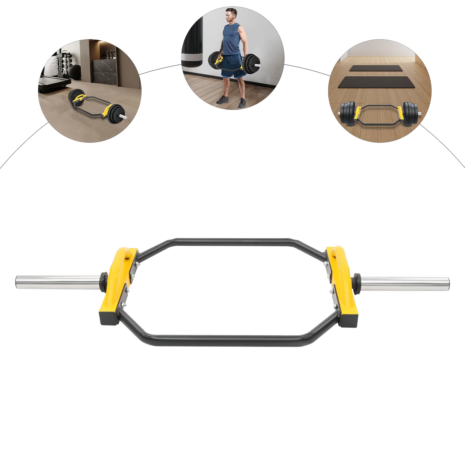 Sześciokątny design, wszechstronne zastosowanie sztanga do hantli Trap Bar 50 mm drążek Barre Hex z mankietami sprężynowymi, wygodne uchwyty do obciążeń do 150 kg, idealny do martwego ciągu i