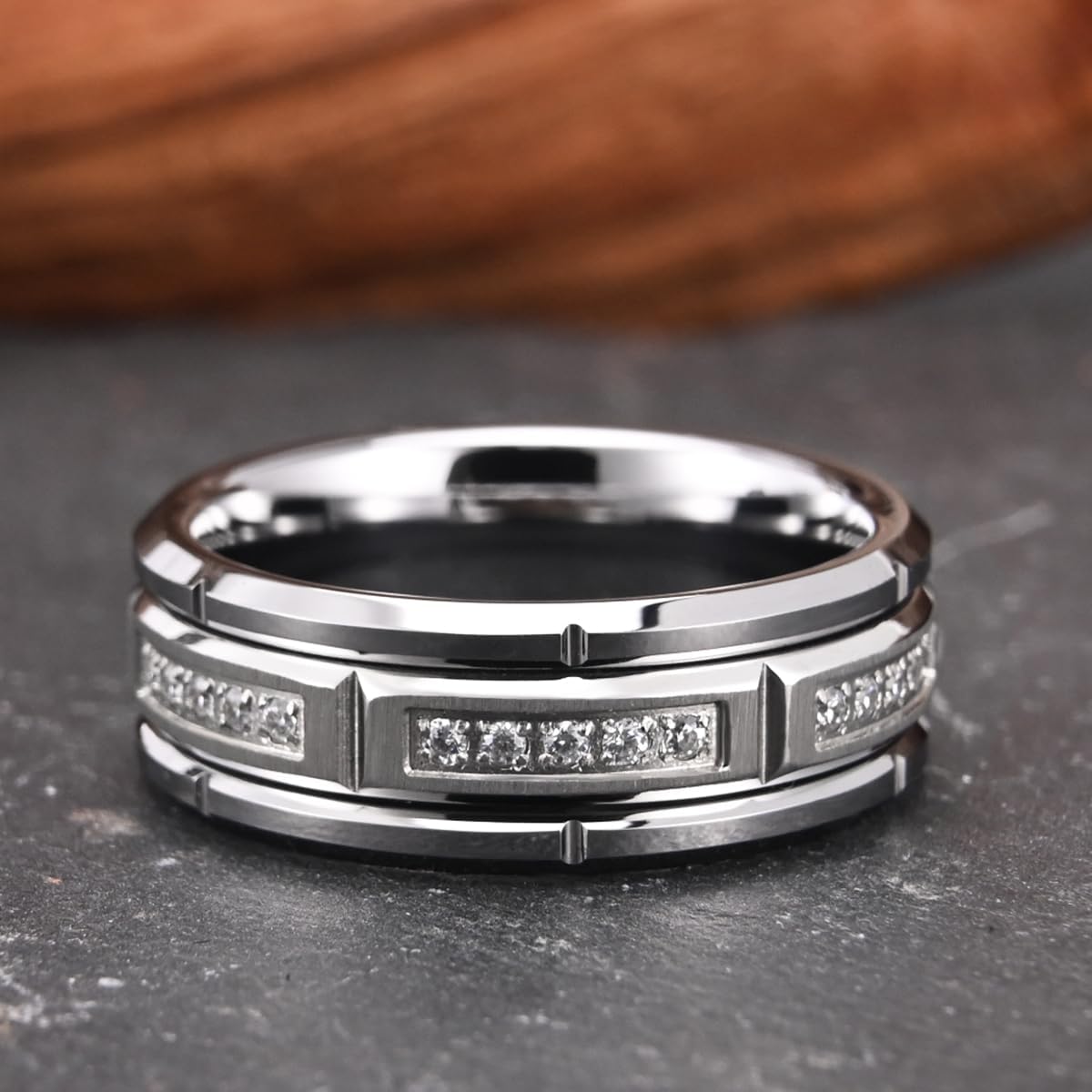 Tungsten Carbide Rings for Men Women 8mm Silvery Men's Engagement Wedding Bands Inlaid Zirconia High Polish Comfortable Fit - Image 3