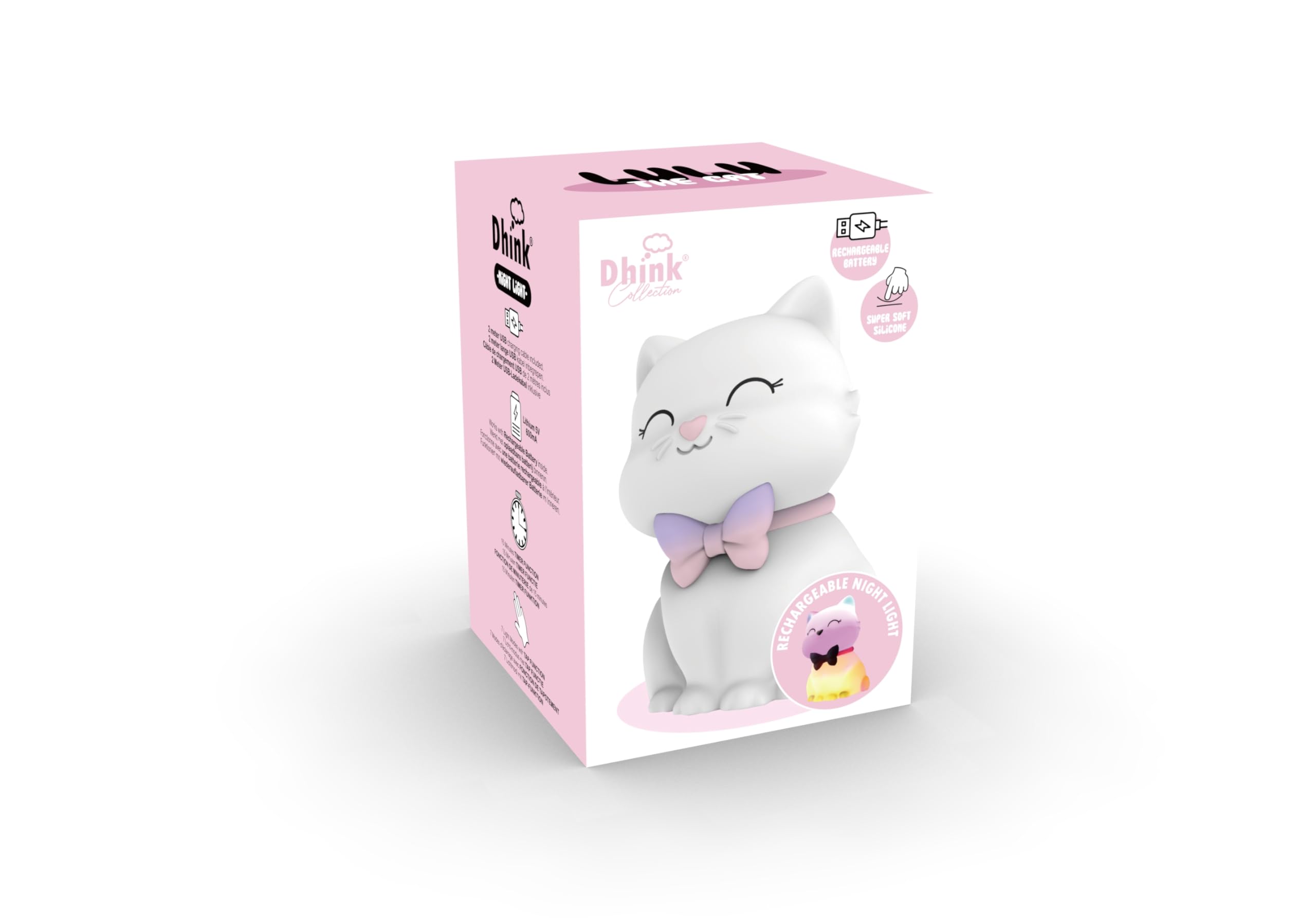[D]hink DHINK - Lámpara de noche recargable LED de gato, lámpara de noche de silicona para habitación de bebé y niño, lámpara de noche infantil, regalo de nacimiento, color blanco