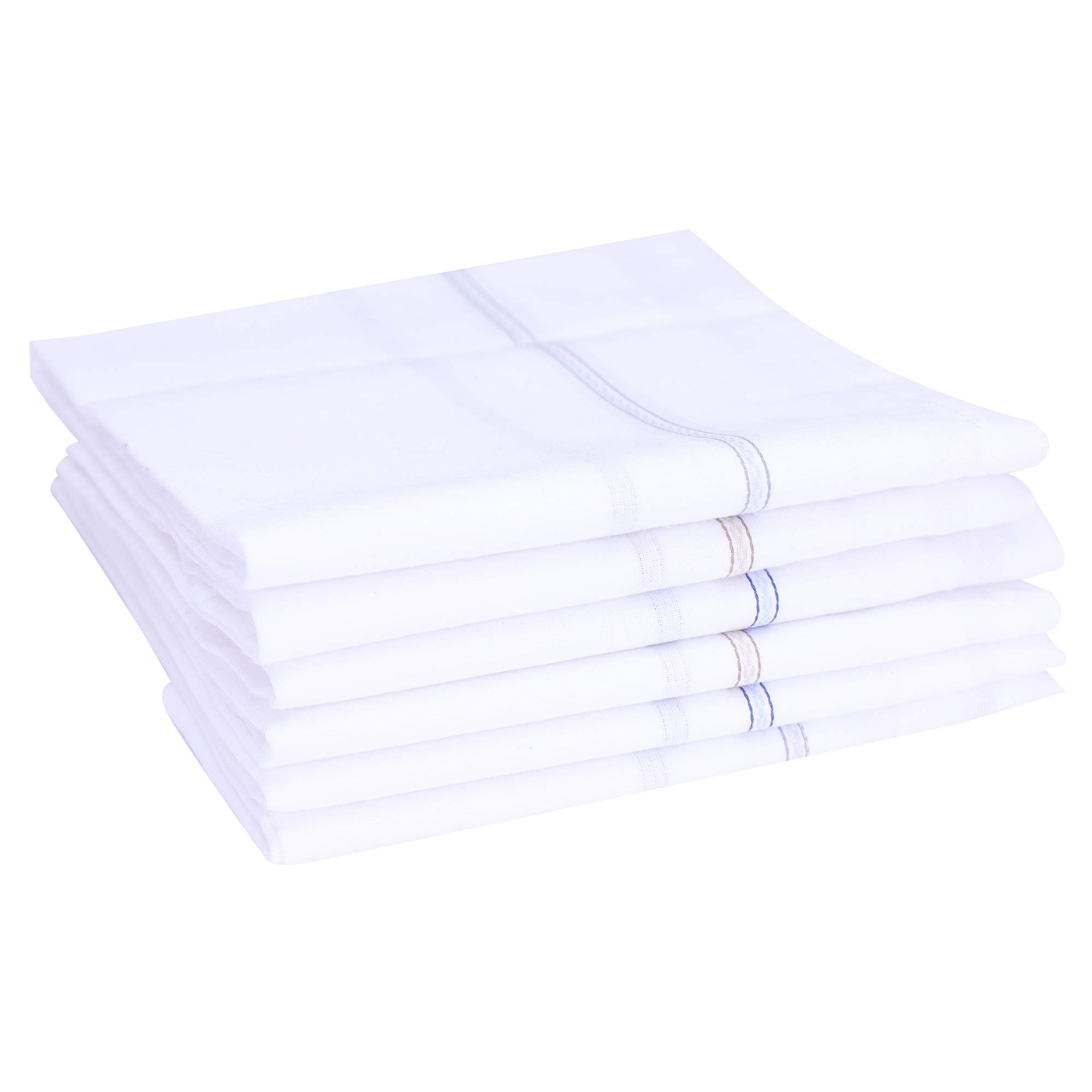 100% Cotton Premium Collection Handkerchiefs Hanky For Men - Pack of 6 - White Striped (Design 1)-picture-40