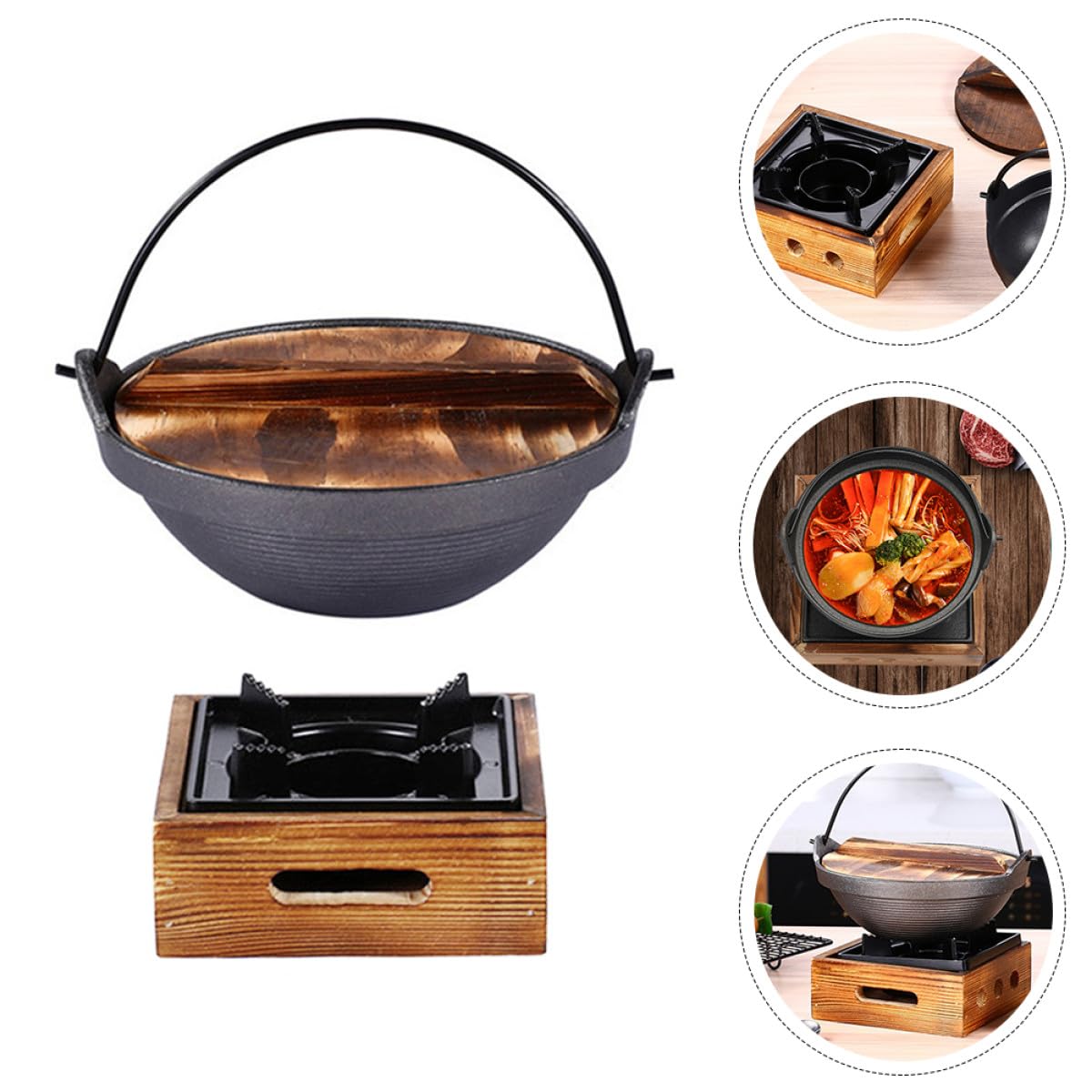 Cabilock Olla de Hierro Fundido Adecuado para Estofados y Uso en Inducción Resistente al Óxido y Fácil de Limpiar para Cocina Japonesa