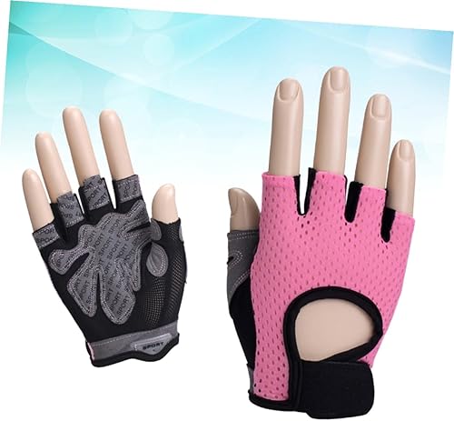 Miniatura 8 de PRETYZOOM Guantes de entrenamiento de medio dedo para mujer con palma de silicona antideslizante, transpirables, absorben el sudor, para
