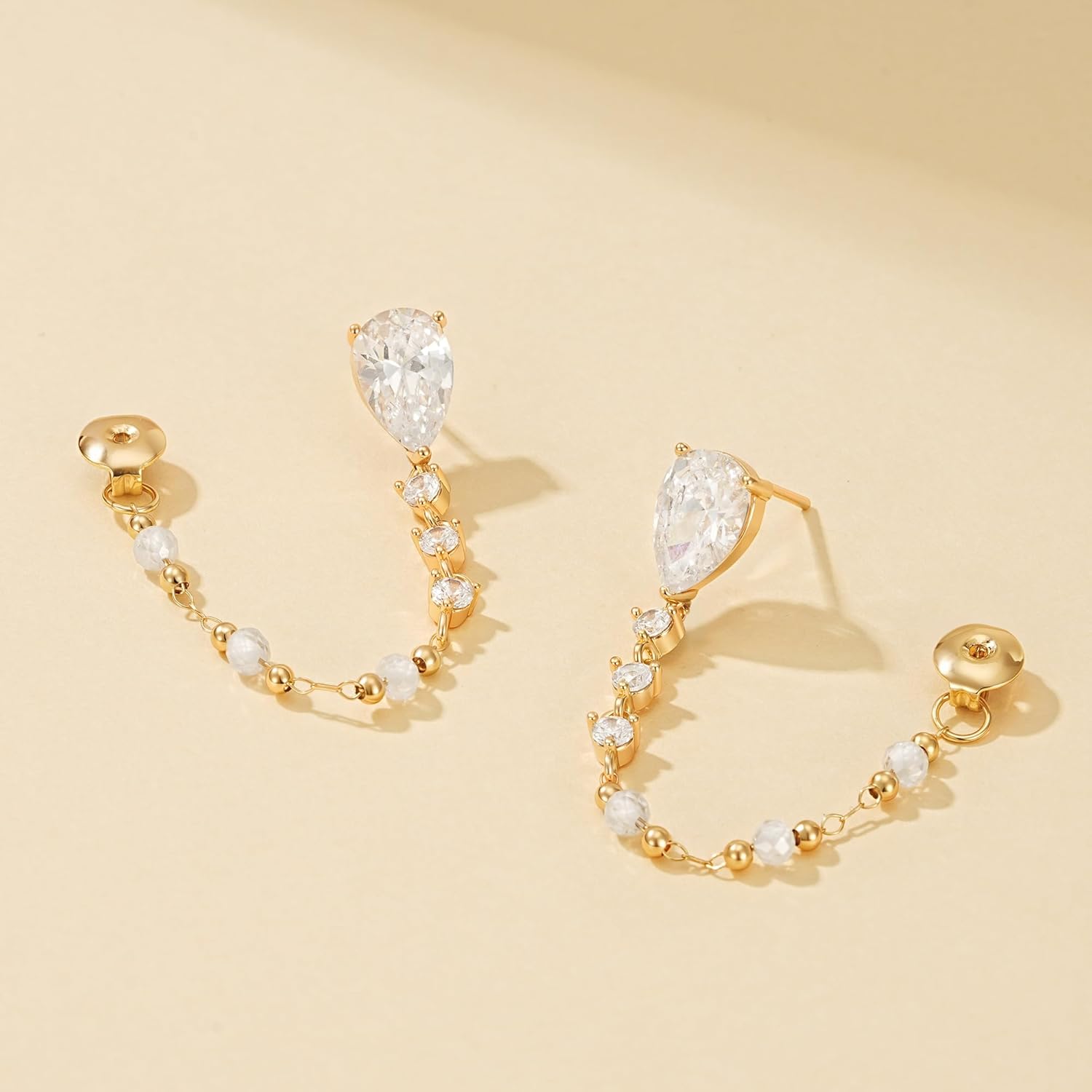 Gold Chain Earrings for Women Trendy 14K Gold Plated Dangle Drop Studs Earrings Set - Image 6