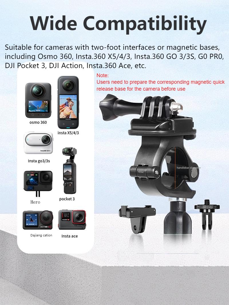 uchwyt rowerowy do Insta.360 Go Ultra / X5 / X4 Air / Ace Pro 2 i DJI Osmo Nano/ Action Series Etc, kamera sportowa, obracana o 360°, antypoślizgowa, nadaje się do 2-biegunowego interfejsu i