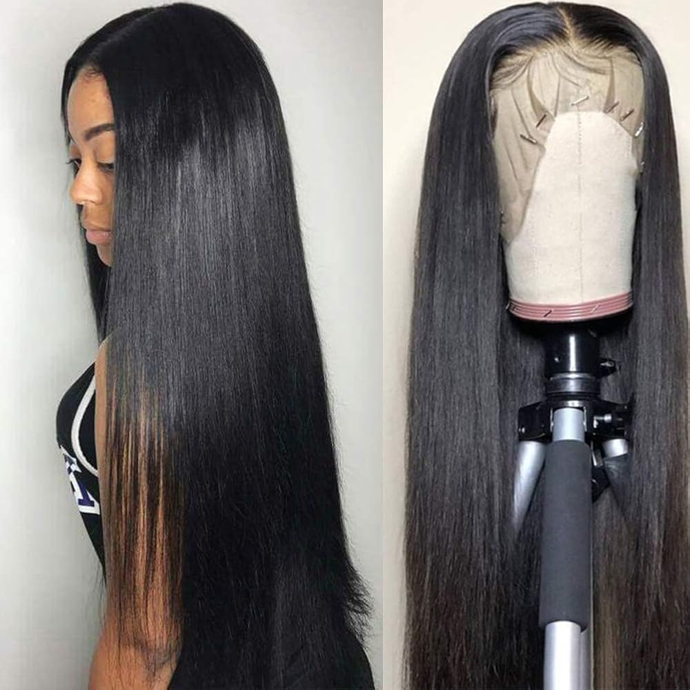 Subella 13x5 Lace Front Wigs Human Hair Pre Plucked with Baby Hair Bleached Knots 12A 180% Density Brazilian Straight Lace Frontal Wigs for Black Women (16inch)
