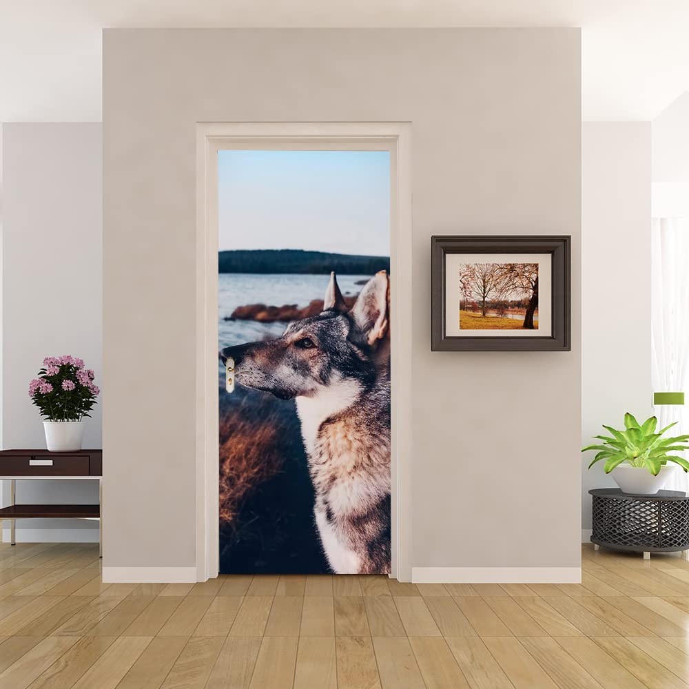Autocollant porte adhésif amovible décoration murale poster porte 3D chien