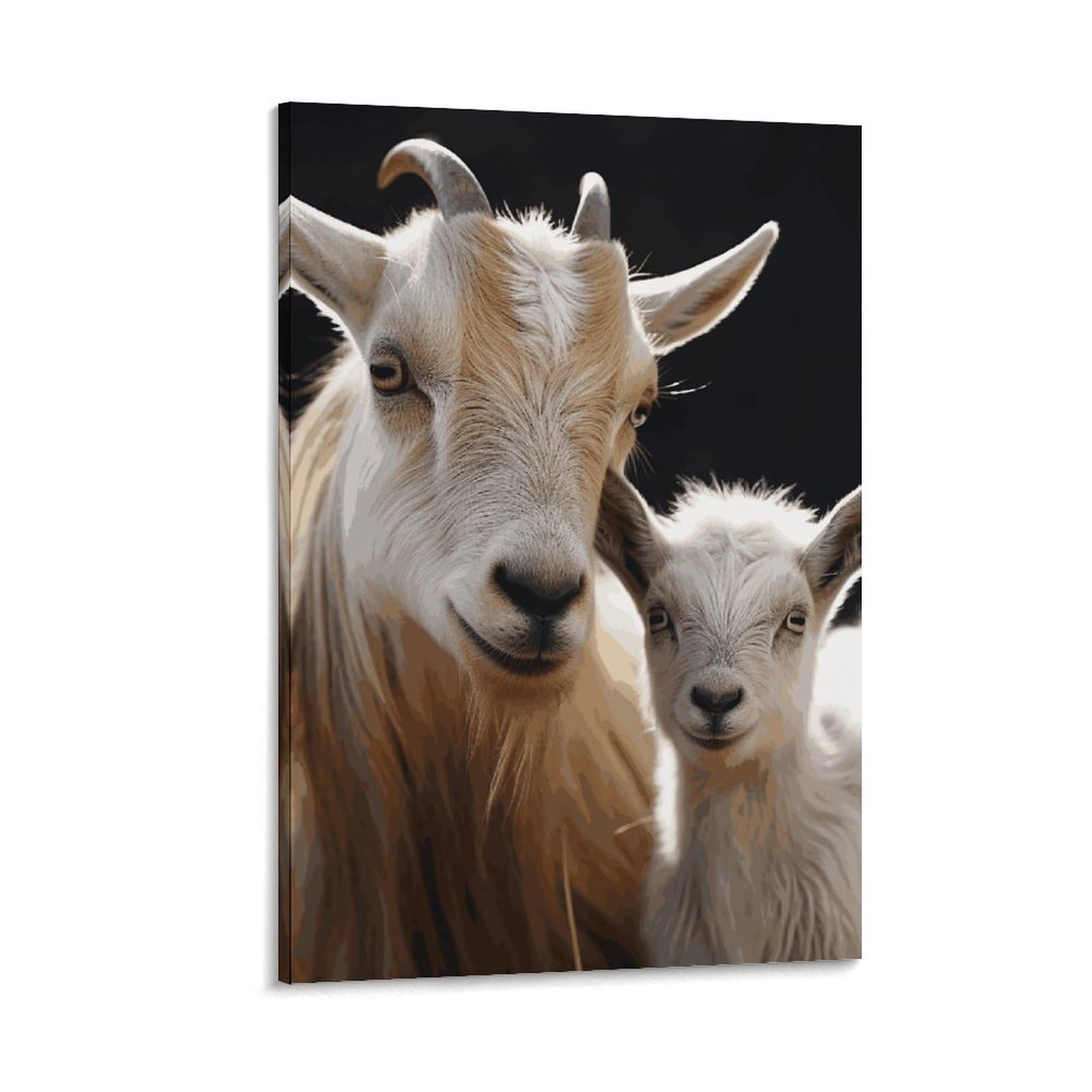 Canvas Wall Art for Living Room 16"x24" Modern Artwork Painting Pictures Hanging Canvas Prints Cute Goat Baby with Mother Aesthetic Wall Art for Bedroom Bathroom Office Wall Art Print Decor Cute Goat