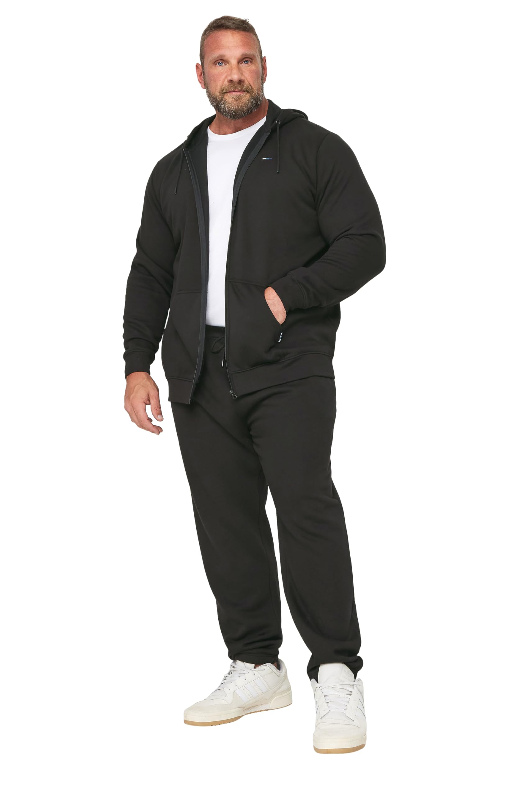 BadRhino Mens Black Cotton Zip Through Hoodie - Drawstring Hood - Front Pockets - Full Zip Fastening