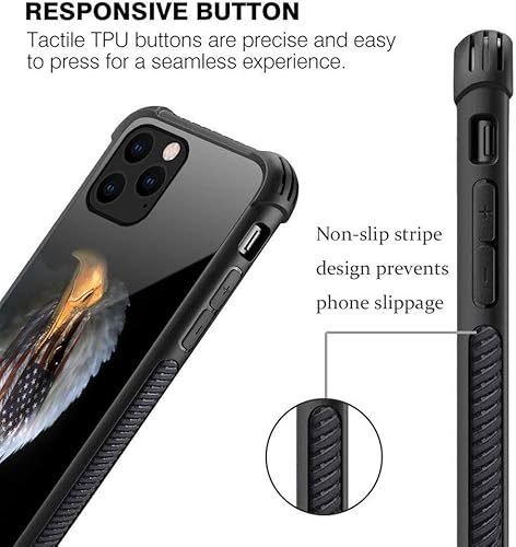 Miniatura 5 de Funda para iPhone 11 - Funda protectora de TPU de silicona suave y cristal templado con diseño de ojo de águila con bandera estadounidense