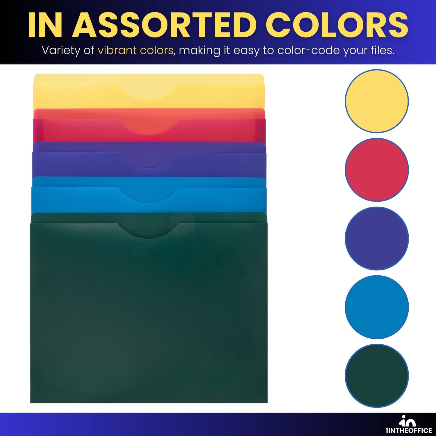 1InTheOffice Poly File Jacket File Folder, Letter 1" Expanding File Jacket, 20-Pack, Assorted