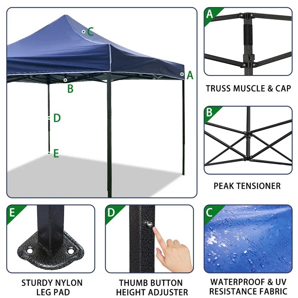 BAKAJI Gazebo 3 x 3 metri Pieghevole Tessuto Poliestere Impermeabile Struttura in Metallo Richiudibile a Fisarmonica Tendone Portatile Fiera Mercato Giardino Esterno + Sacca per Trasporto (Blu)