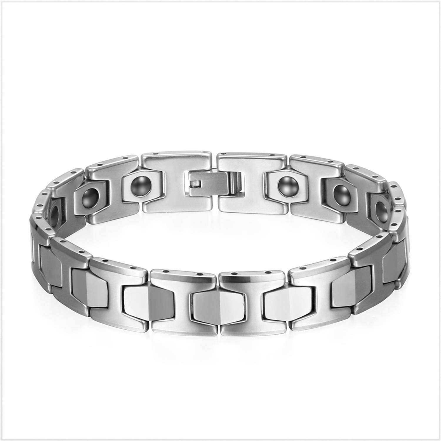 JewelryWe Pulsera magnética ajustable para hombre y mujer, pulsera de enlace elegante de acero inoxidable, 20 cm, Titanio Acero inoxidable
