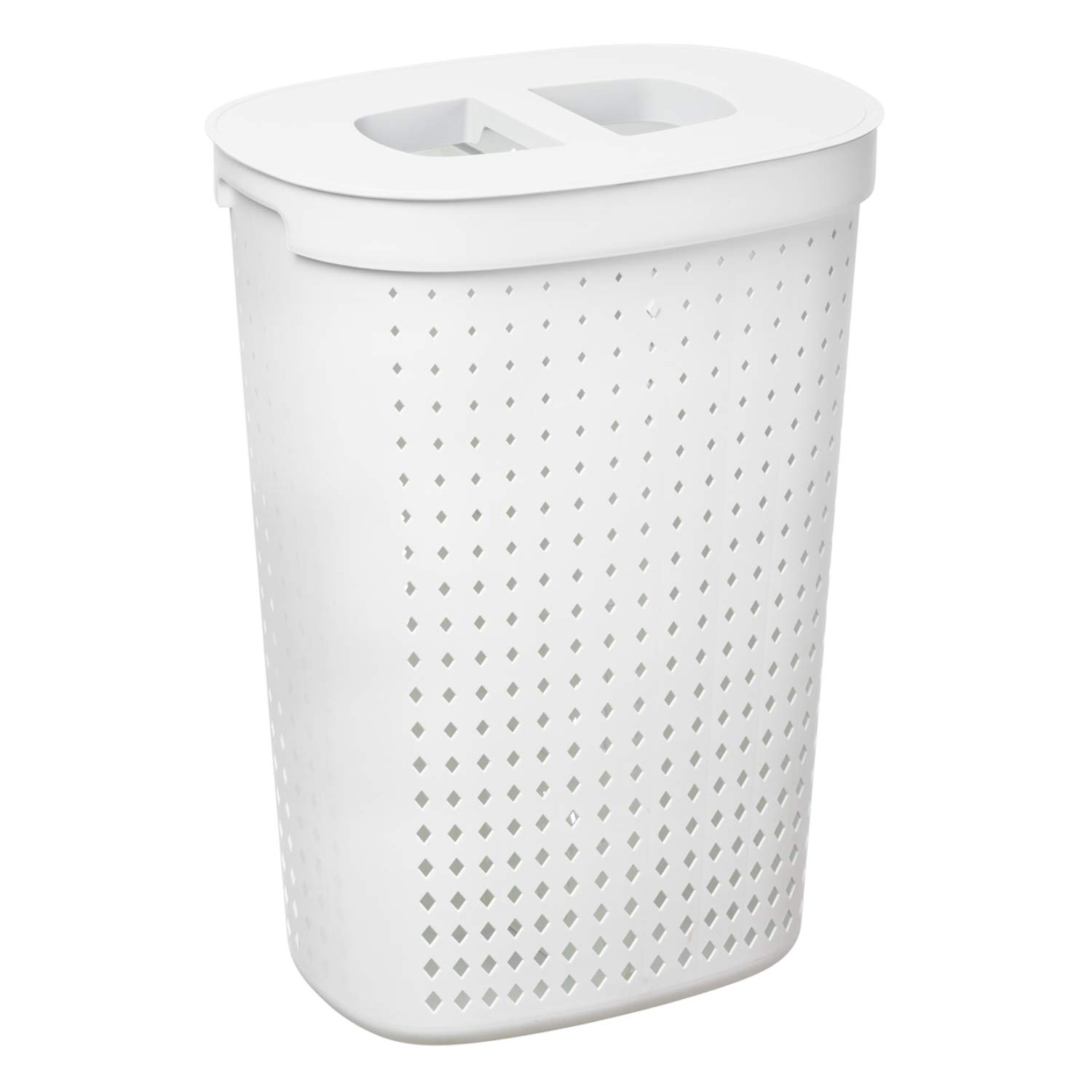 Plast Team Seoul Laundry Basket with Lid Oval Laundry Bin Laundry Hamper Storage Basket Laundry Bin 61 L (White)