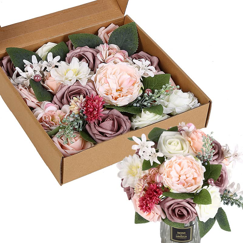 DLMAONN Artificial Flowers Combo Box Set for DIY Wedding Bouquets Table Centerpieces Baby Shower Party Home Decorations (D)