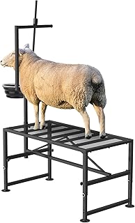 Lezbanz 600 LBs Goat Stand with Feed Bin, Goat Milking Stand for Sheep Trimming and Milking, Hoof Trimming Stand Adjustable Size, with Feeder, Iron Black