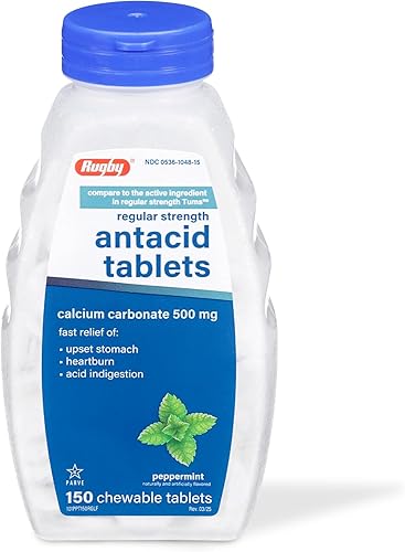 Rugby - Tabletas masticables antiácidos de fuerza regular, hechas con 500 mg de carbonato de calcio, sabor a menta, 150 unidades