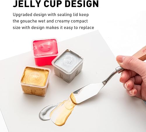 Miniatura 4 de HIMI Juego de pintura Gouache, 56 colores x 1.06 oz (30 g), diseño único de taza de gelatina en un estuche de transporte, perfecto para artistas,