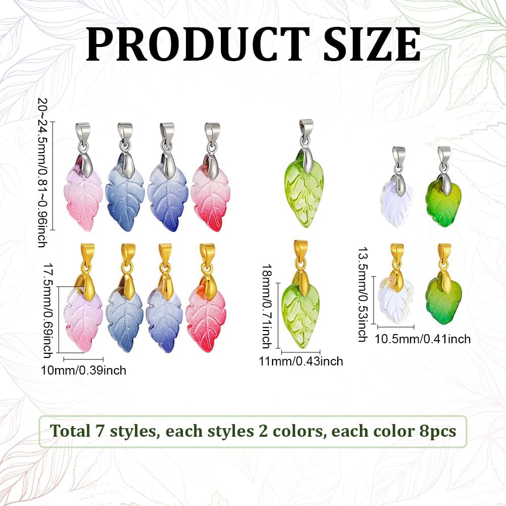 PH PandaHall 112pcs Crystal Leaf Charms Pendants 7 Styles Crystal Glass Charms Leaf Shape Dangle Charm Glass Leaves Pendants for DIY Earring Bracelet Necklaces Crafting Jewelry Making Valentine's Day - Image 2