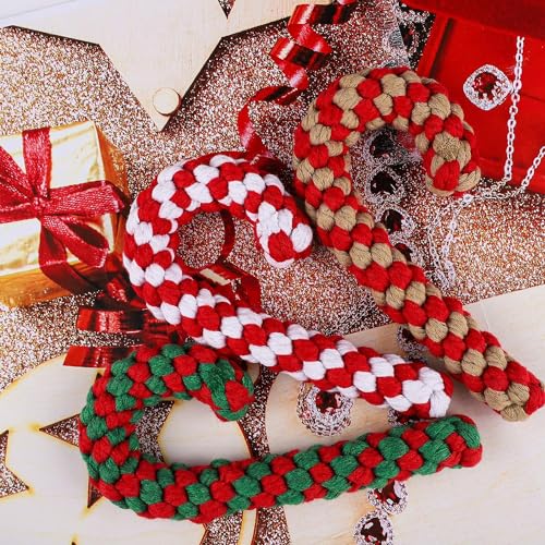 AHYDFSR Hunde Kauspielzeug, 3 Stück Hundespielzeug Zuckerstange Weihnachten Geschenk, Weihnachts Zuckerstange Seil, Interaktives Hunde Spielseil für Zahnreinigung