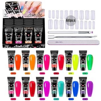 Neon Extension Nail Gel Kit-12 Colors Gel Kit Neon Pink Blue With Cuticle Pusher Dual Forms Dual Nail Brush And Nail File Poly Kit Long Lasting Soak Off Gift Box For Women