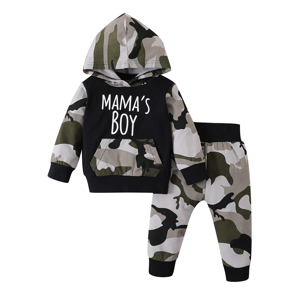 Verve Jelly Toddler Kids Boys Baby Girls Odzież z długim rękawem Mama's Boy Girl bluza z kapturem Bluza Top + spodnie kamuflażowe Sweatsuit zestaw jesiennych strojów