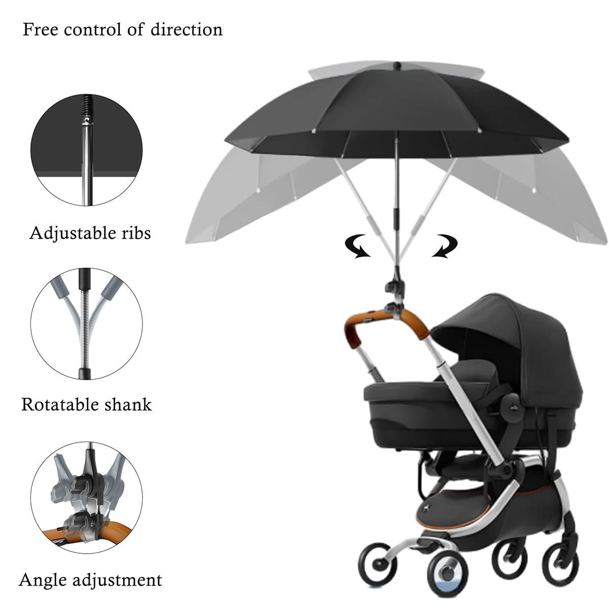 Ombrelle Poussette Universelle Anti UV 50+ Diamètre 85 cm Parasol Réglable Beige