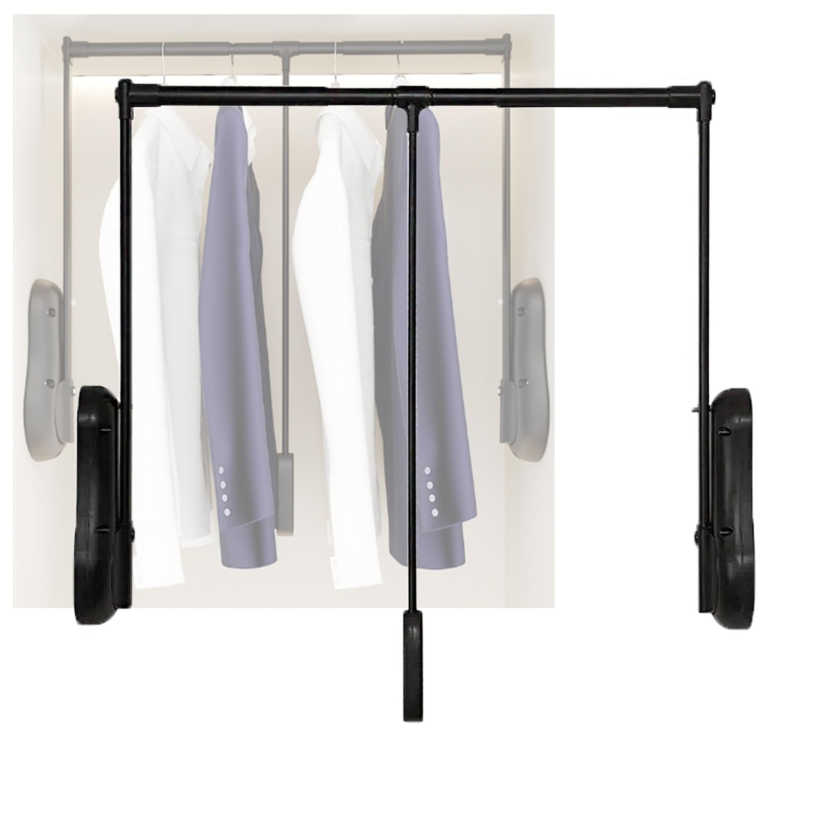 HTTGDGDH Adjustable Side Mounted Wardrobe Rod - Durable Aluminum Alloy Clothes Rail, Double Buffer Design, 20.08-45.28 Inch, 66 Lbs Capacity, Black,Black-850-1150mm
