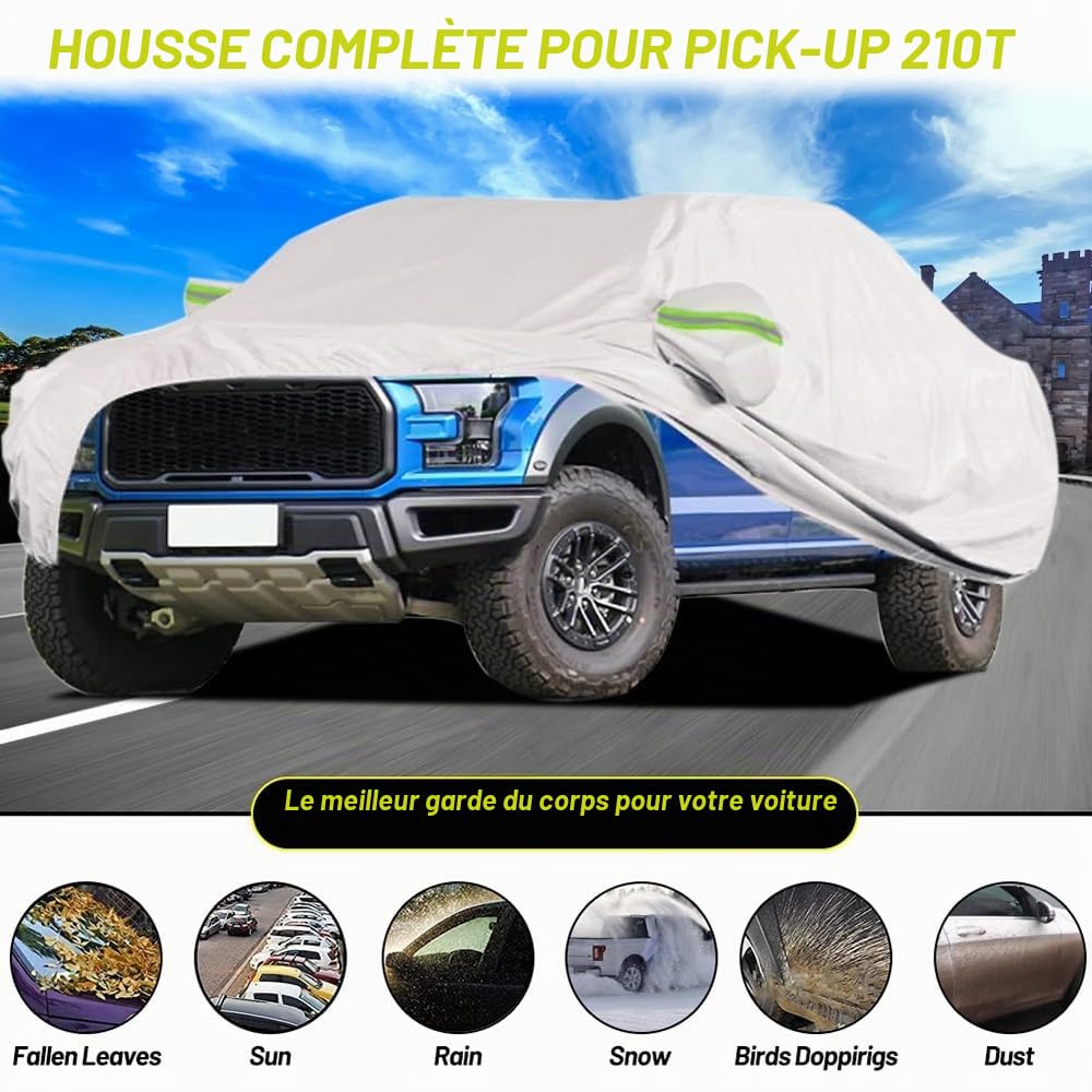 Blueshyhall Housse de Voiture Pickup, Tissu pour Ranger Hilux Tacoma Navara et Plus, 5,4 x 2 M Housse de Pick-Up 210T, Housse de Voiture Complète, Imperméable Bâche Intérieure et Extérieure