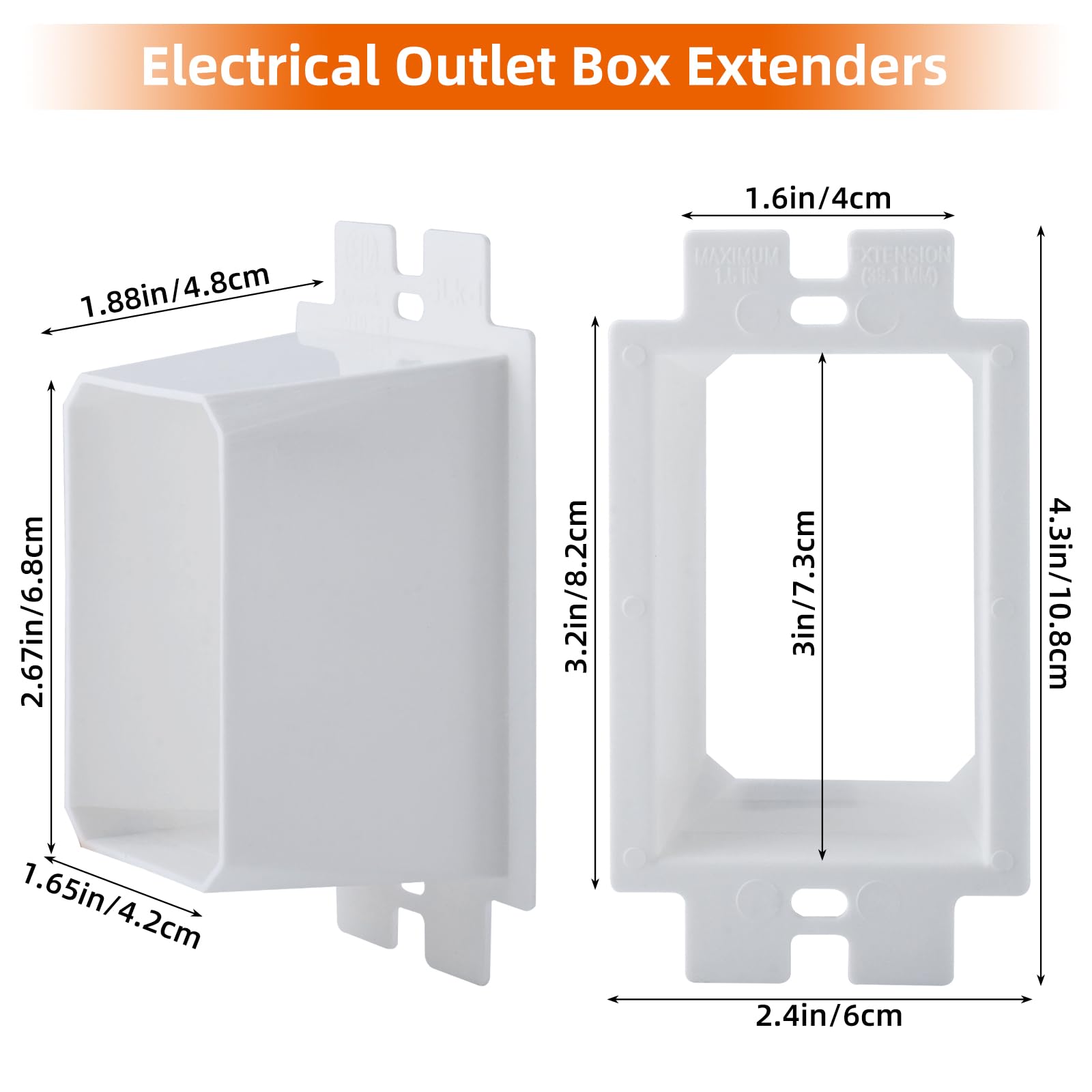 Extensor de caja de toma de corriente eléctrica no metálica de 1 banda, extiende cajas eléctricas para interruptores de alimentación, receptáculos GFCI, certificación ETL (BE1, paquete de 50)