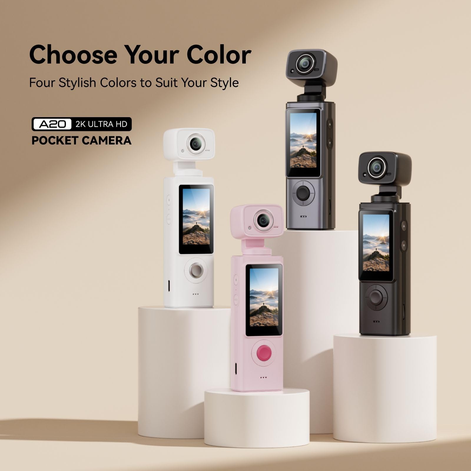 Appareil photo portable à écran de 4,8 cm avec poignée antidérapante, gris