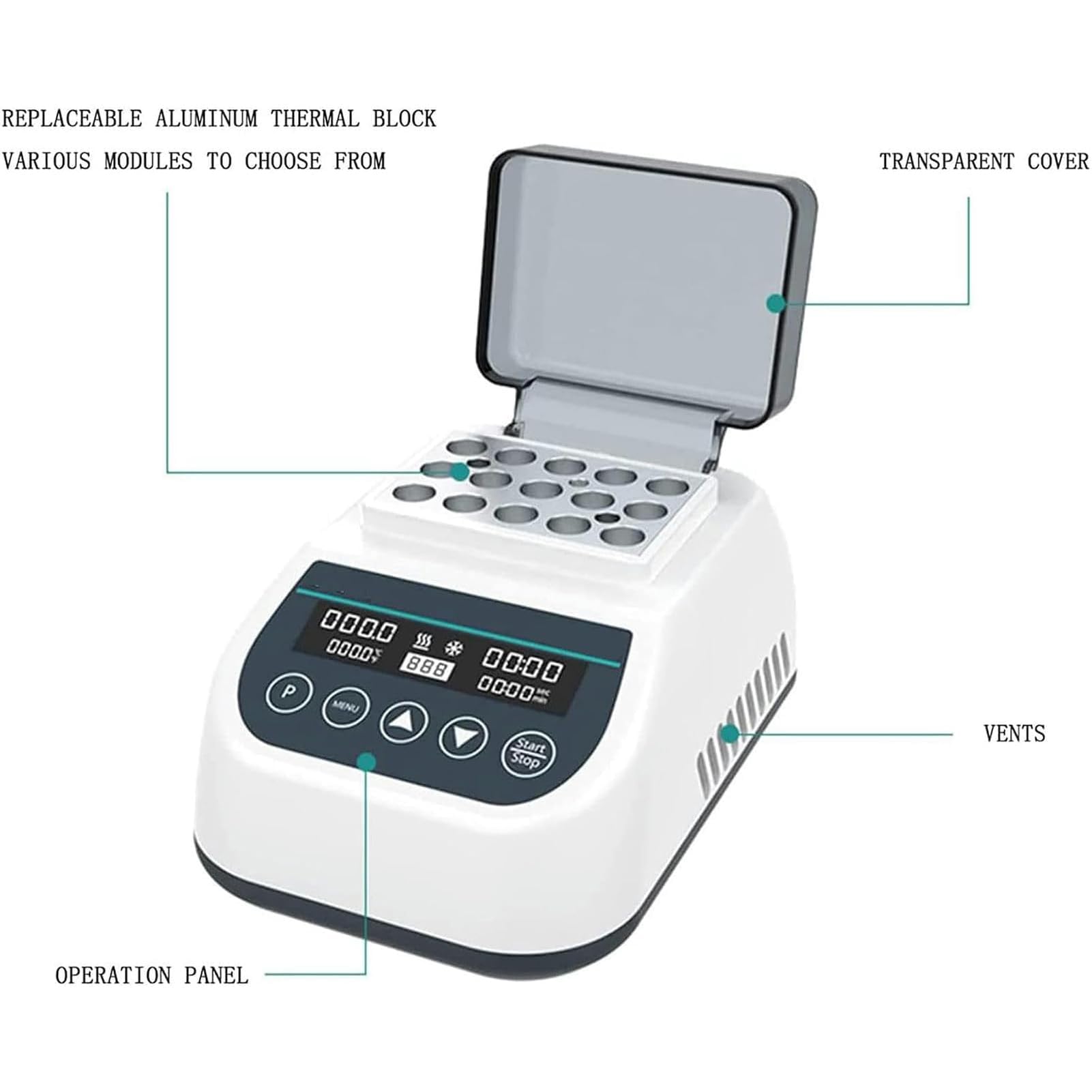 Incubadora de Baño Seco Digital, Calentador de Bloque de Laboratorio, Control Termostático de Temperatura Preciso, 9 Modos Programables y Pantalla LED para PCR, Preparación de Muestras MDB100C