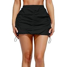 Womens Cargo Skirt Y2K - Casual Summer High Waisted Bodycon Pencil Ruched Mini Skirts Side Drawstring and Pockets