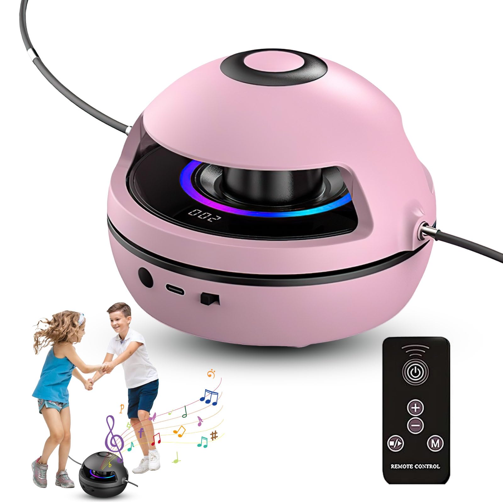 Music Jump Rope Machine,Wireless Skipping Rope with Counter for Adults Kids,1-10 Speed Level,Remote Control,LED Colorful Light,Bluetooth Music,Digital Skipping Rope Kids Gym Equipment (Pink)
