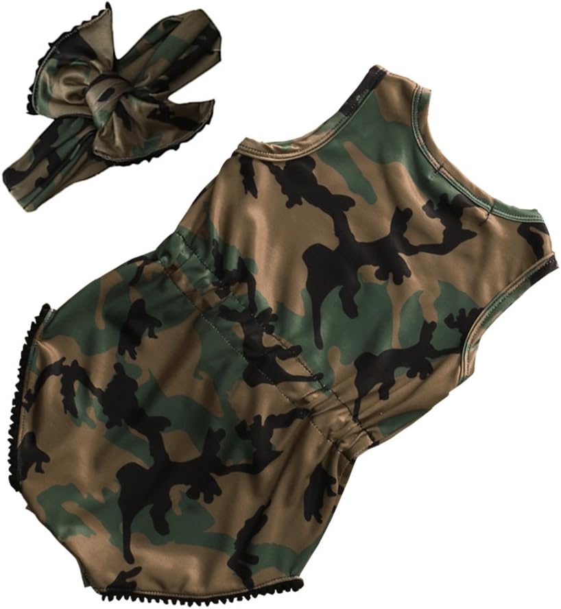 KIDSA 0-24M Camo Baby Boy Girl Romper Clothes One-Pieces Jumpsuit Bodysuit Outfits Set with Headband Green 100(18-24 months) image 6 of 6 B072JRWJ9M