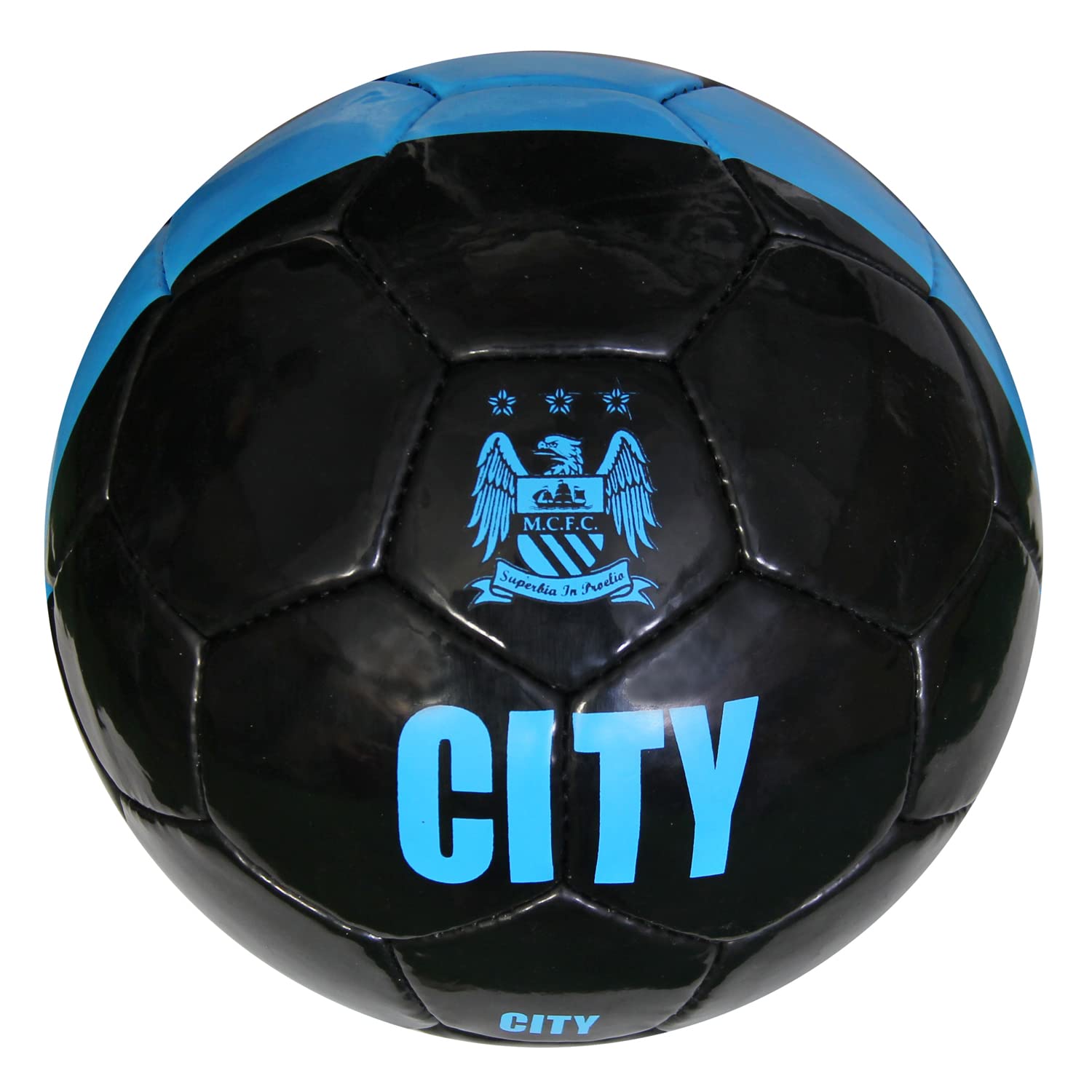 WIKIGO Premium Man City Black Football | Water Resistant Best for Wet, Muddy and Grass Surface | Football for Training & Match Practice Outdoor Soccer Ball Rubber Size-5 | Black/Blue