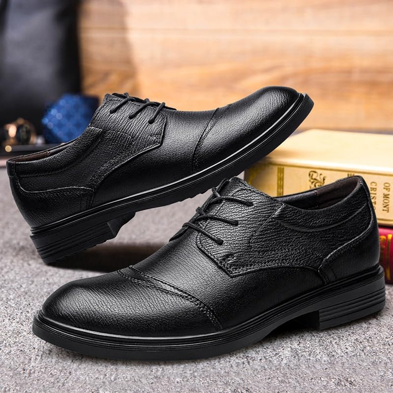 Men's Leather Lace-Up Oxford Shoes Mens Fashion Pointed Toe Casual Dress Shoes Non-Slip Softsole Walking Derby Shoes3